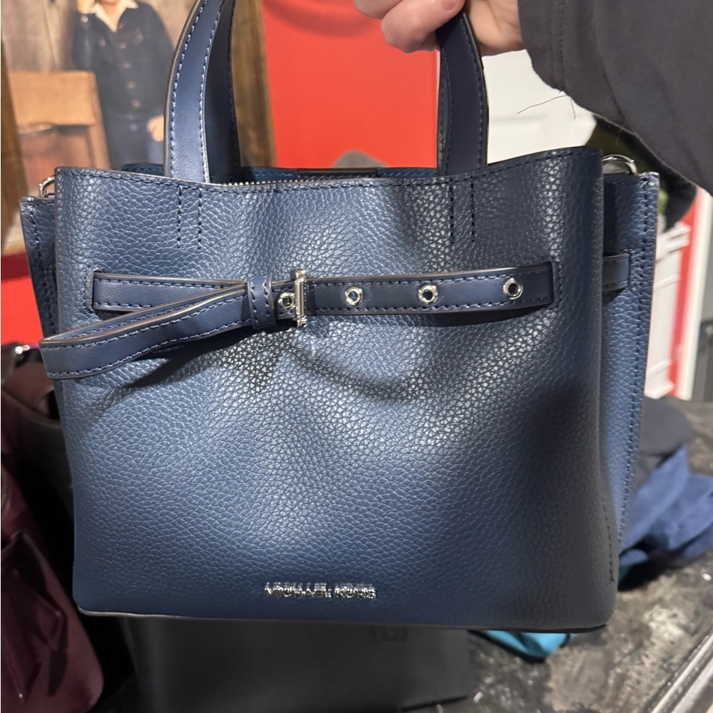 Michael Kors Navy Blue Leather Tote Bag